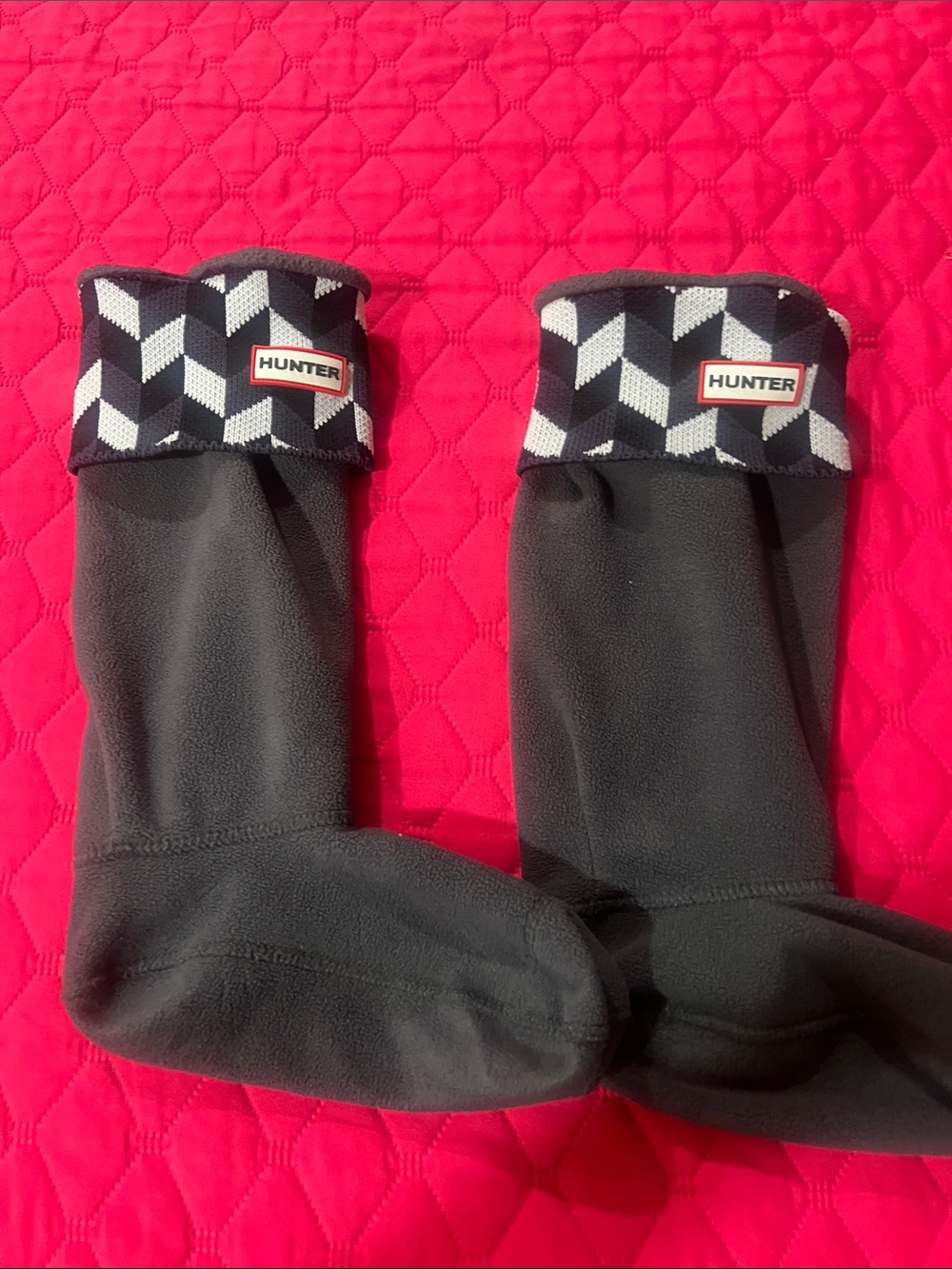Hunter Black Fleece Boot Socks with Geometric Contrast Cuff
